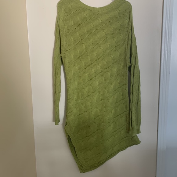 Olive green a-symmetrical long sleeve tunic sweater - Picture 3 of 4